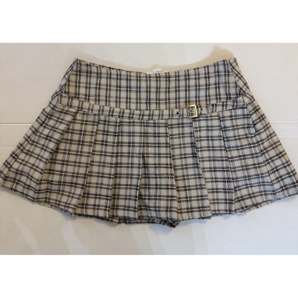 Madden NYC Sz  Xs Wmn Pleated Plaid Mini Skort Beige‎ Brown